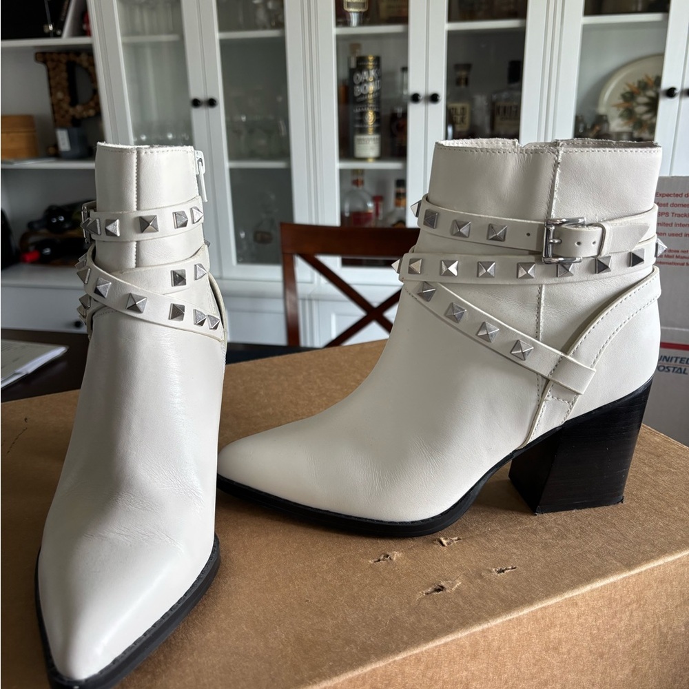 Steve Madden White Studded Ankle Boots